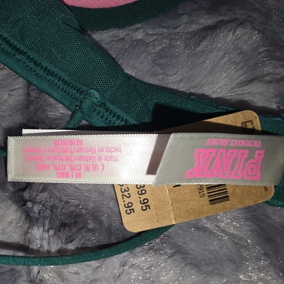 NWT Victoria Secret Pink Mesh Push-Up Bralette Logo Garnet Green Size MD - Picture 5 of 6
